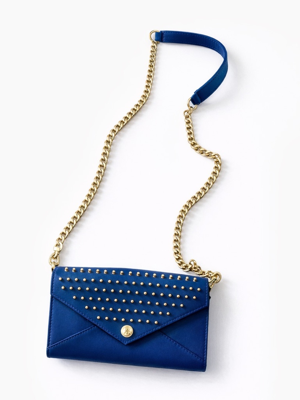 Rebecca Minkoff Blue Studded Crossbody Bag Gold Chain Strap Leather